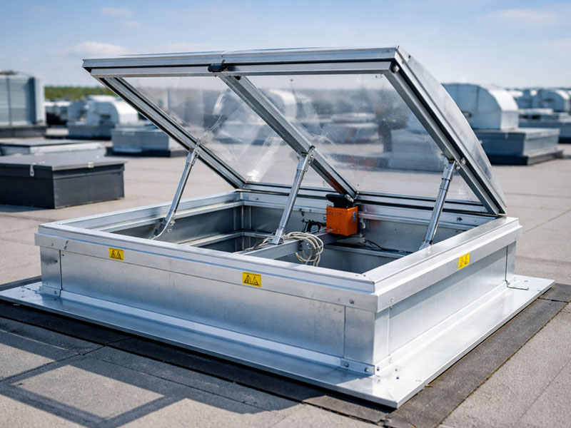 Otwarty dymnik na dachu budynku